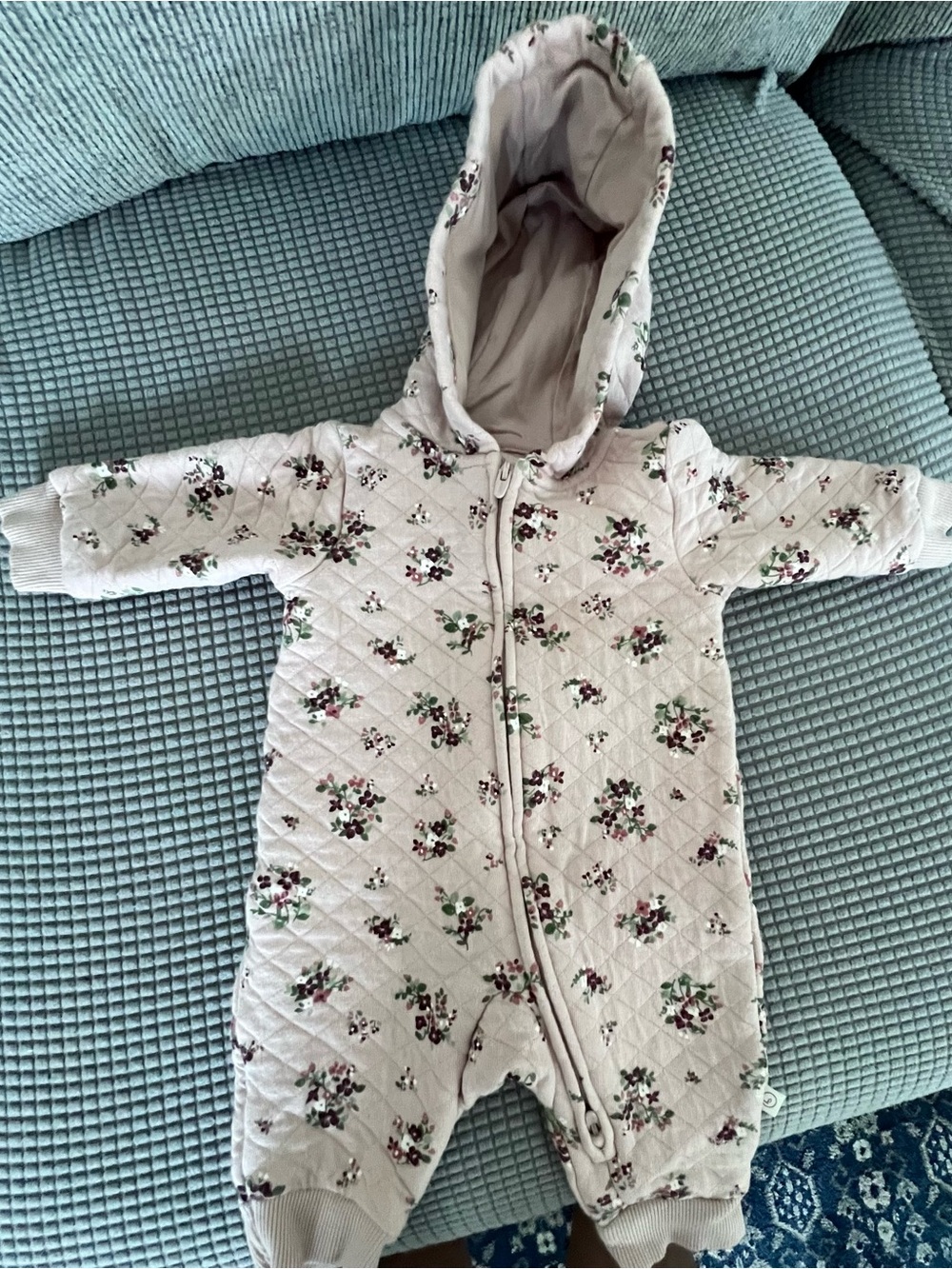 Little Planet - Pink Floral Quilted One-Piece Hooded Romper